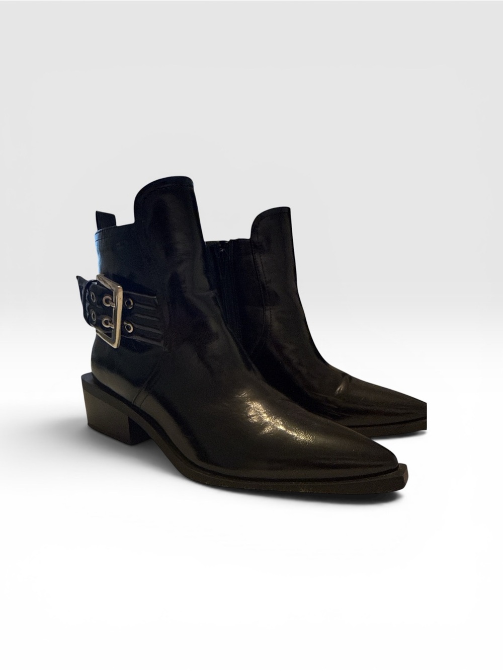 wild fable Black Pointed Toe Ankle Boots with Buckle Detail